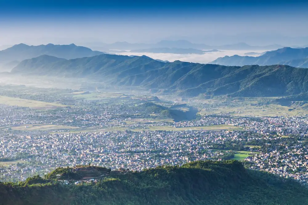 Pokhara valley in morning haze seen from Sarangkot hill