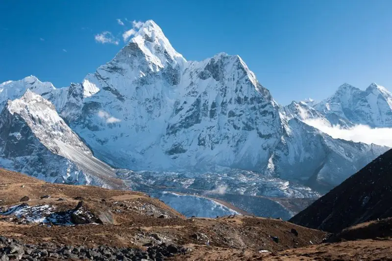 Ama Dablam rising above a rocky valley in the Everest region