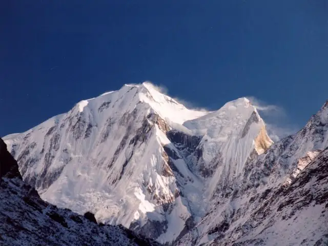 Snow-covered Hiunchuli peak in the Annapurna Sanctuary
