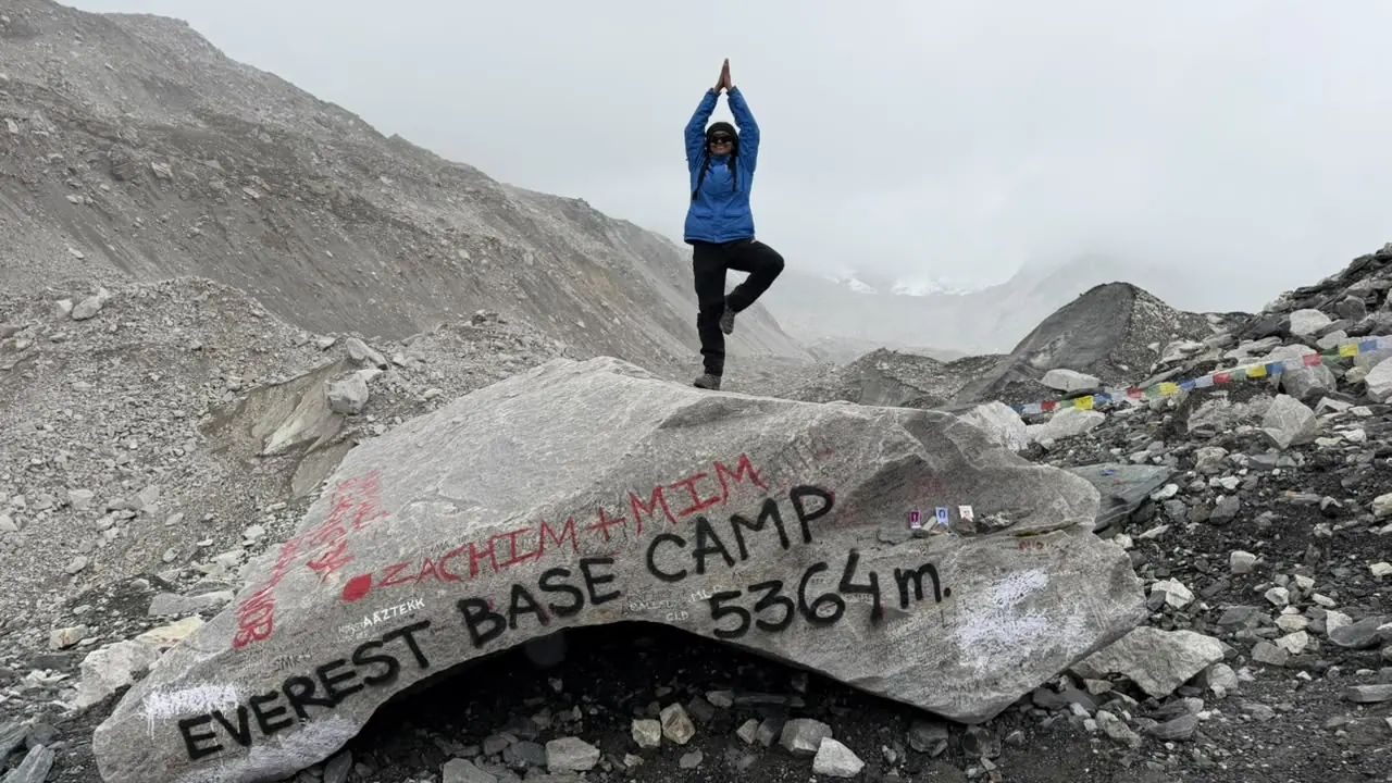 A celebratory moment at Everest Base Camp, 5,364m