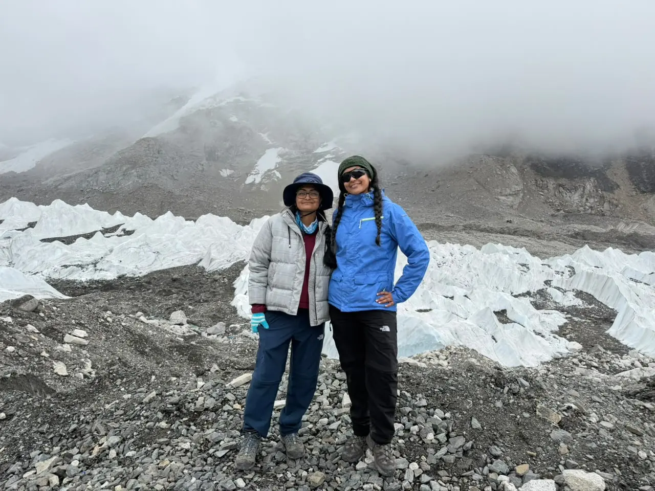 Trekkers at the Khumbu Glacier near Everest Base Camp